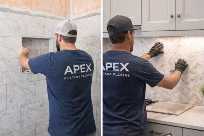 Tile Backsplash Installation Kitchen tile backsplash installation with precise layout and clean grout lines