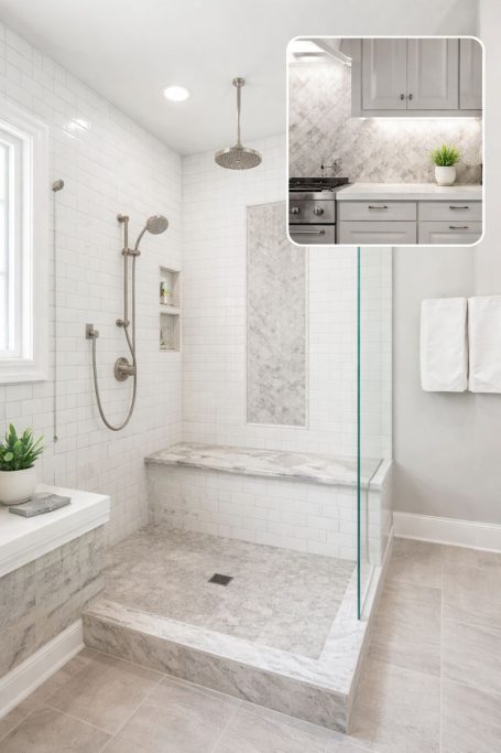 Residential Tile Shower Installation Custom tile shower installation with clean grout lines and modern residential bathroom design