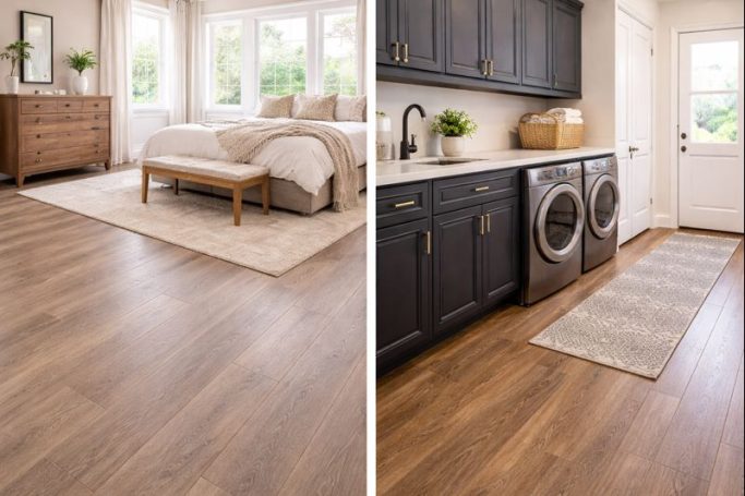 Luxury Vinyl Plank Flooring Installation – Residentia Luxury vinyl plank flooring installation in a modern residential interior with precise layout and clean transitions